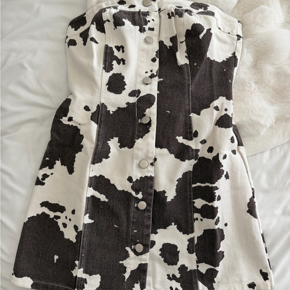 Cow print denim dress
